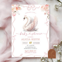 Invitación de Cisne Coronado de Niña Coqueta Rosa