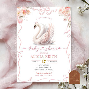 Invitación de Cisne Coronado de Niña Coqueta Rosa