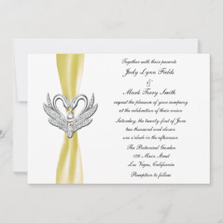 Invitación de Cisnes de Plata con Cinta Amarilla