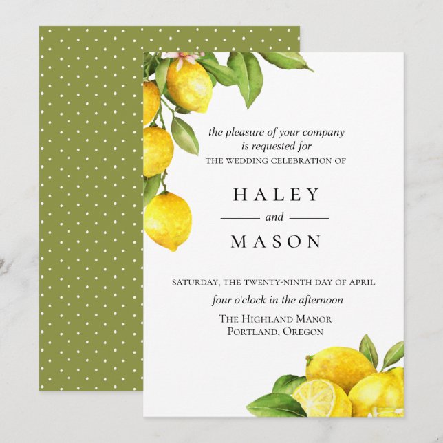 Invitación de Citrus Orchard Lemon Wedding (Anverso / Reverso)