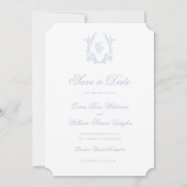 Invitación de clásica cresta de boda azul para gua