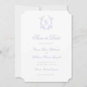 Invitación de clásica cresta de boda azul para gua