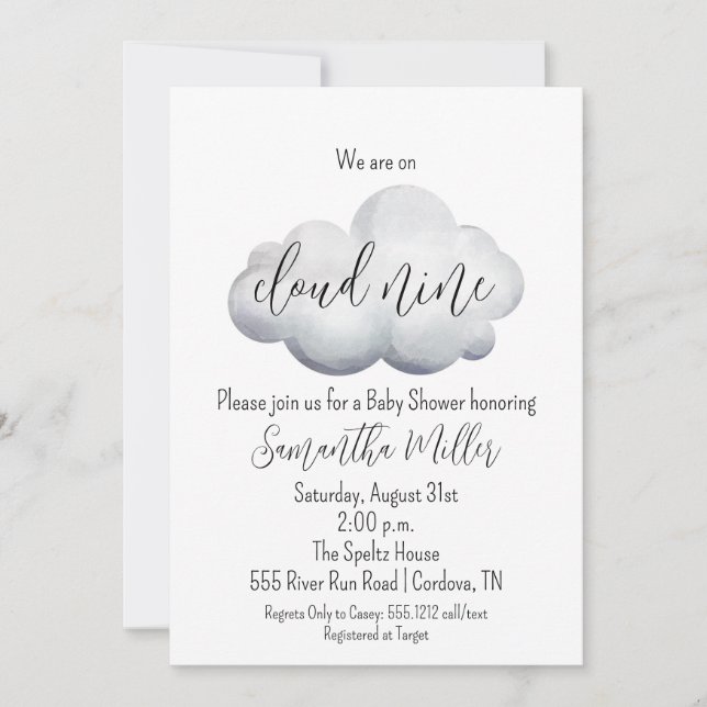Invitación de Cloud Nueve Baby Shower (Anverso)