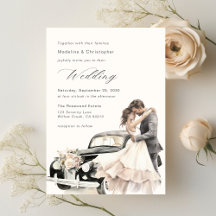 Invitación de Coche de Boda Vintage para Pareja El