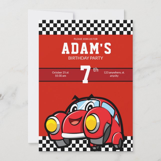 Invitación de coche de carreras para cumpleaños de (Anverso)