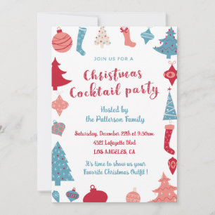 Invitación de cóctel navidades color rosa y azul