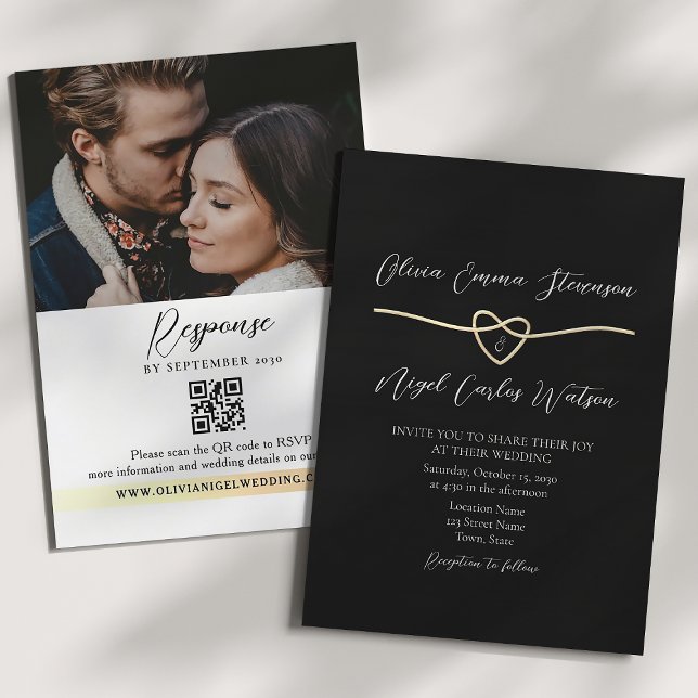 Invitación de código QR Boda negro de oro moderno (Subido por el creador)