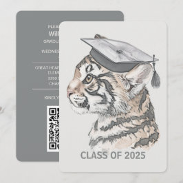 Invitación de código QR de tigre de graduación úni