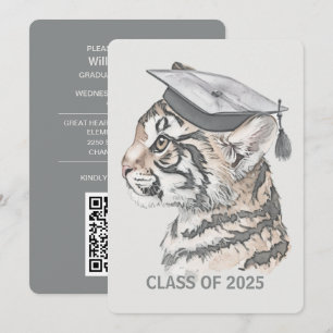 Invitación de código QR de tigre de graduación úni