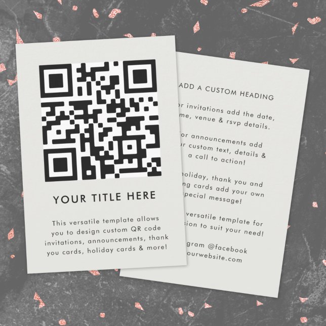 Invitación de Código QR | Invitación Escaneable Ve (Modern smart QR code gray invitation template by Guava - versatile, stylish, and customizable)