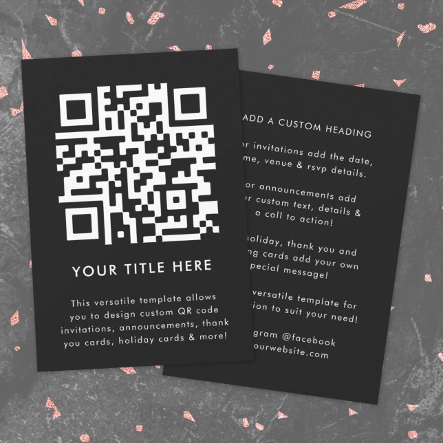 Invitación de código QR | Invitación versátil esca (Modern sleek QR code black invitation template by Guava - versatile, stylish, and customizable)