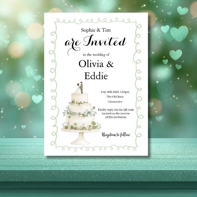 Invitación de código QR para tarta de boda blanca  (Subido por el creador)