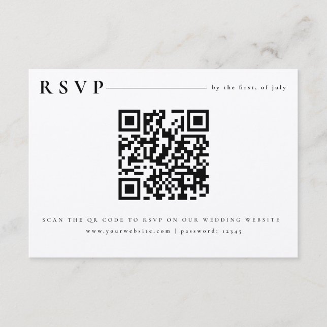 Invitación de código QR RSVP Minimalista blanco mo (Anverso)