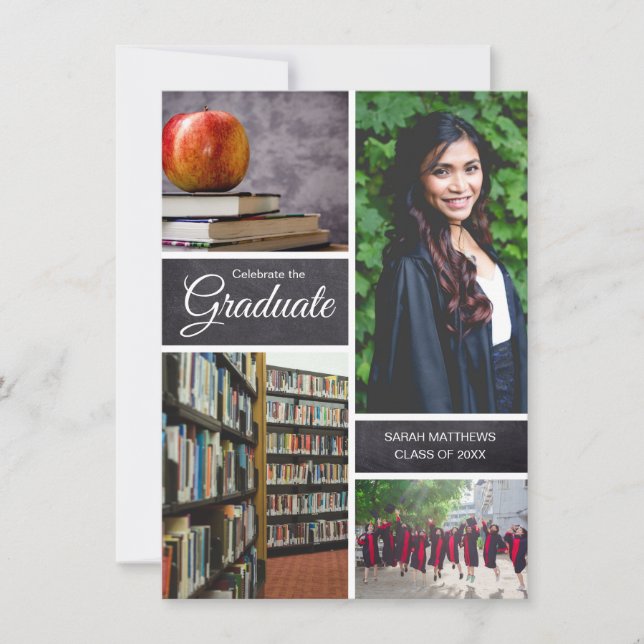 Invitación de collage de fotografías de graduación (Anverso)