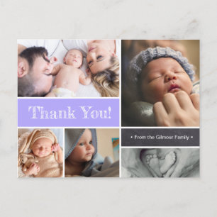 Invitación de collage de fotos de bebé morado Grac