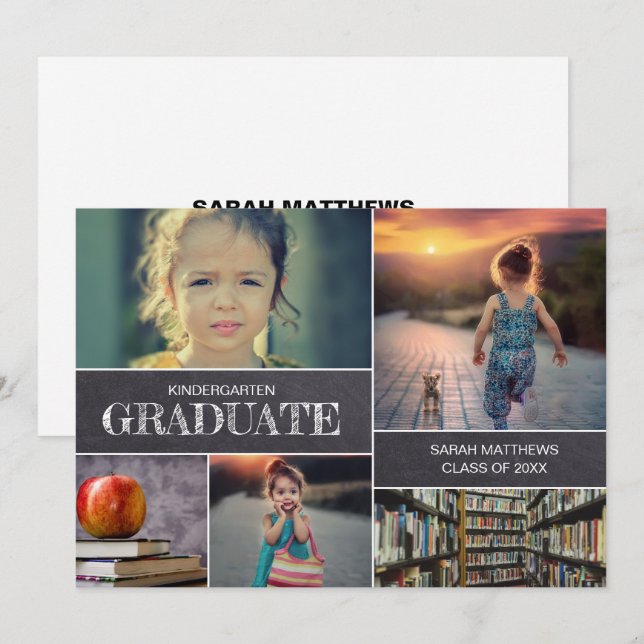 Invitación de Collage de fotos de Graduación en Ja (Anverso / Reverso)