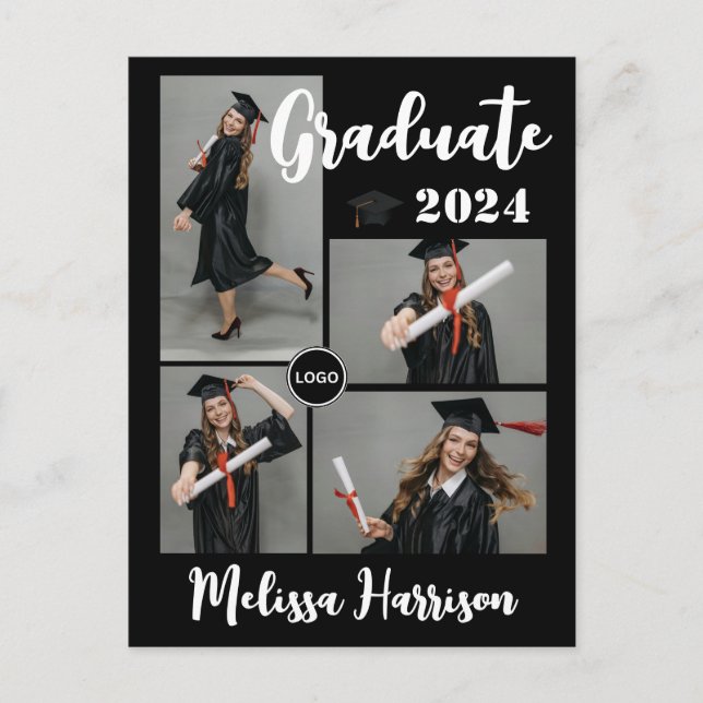 Invitación de Collage de fotos de graduado con log (Anverso)