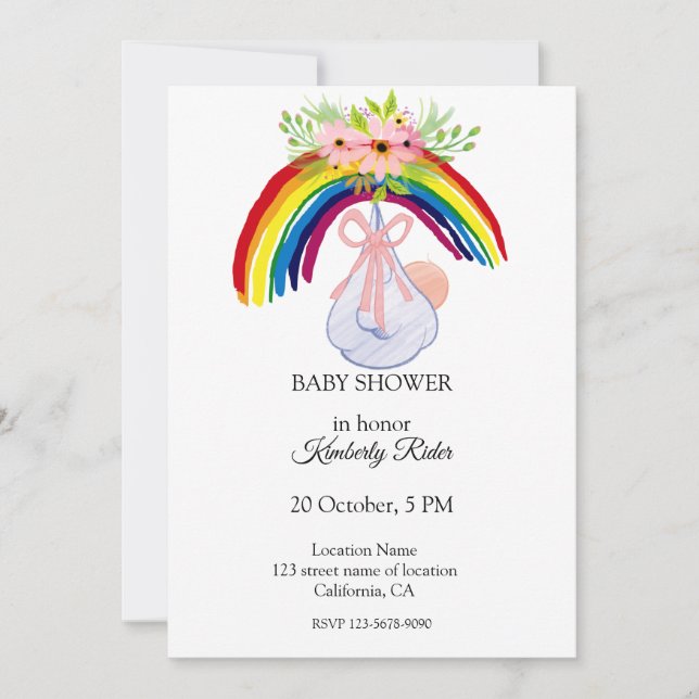 Invitación de color arcoiris a Baby Shower (Anverso)