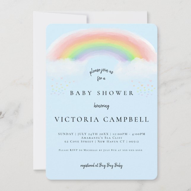Invitación de color arcoiris a Baby Shower (Anverso)