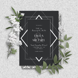 Invitación de color blanco negro de decoración vin