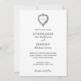 Invitación de color blanco y negro del corazón vin