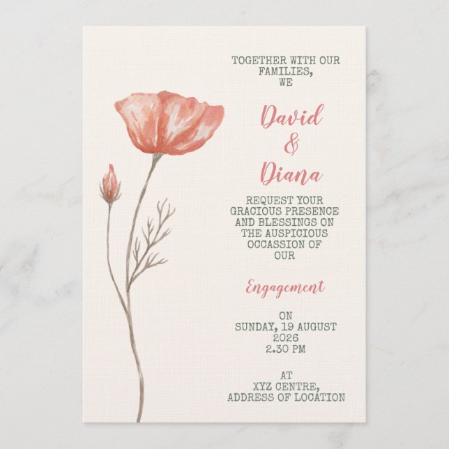 Invitación de color naranja simple (Anverso)