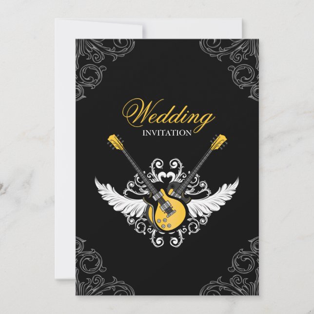 Invitación de color negro amarillo para el Boda Ro (Anverso)