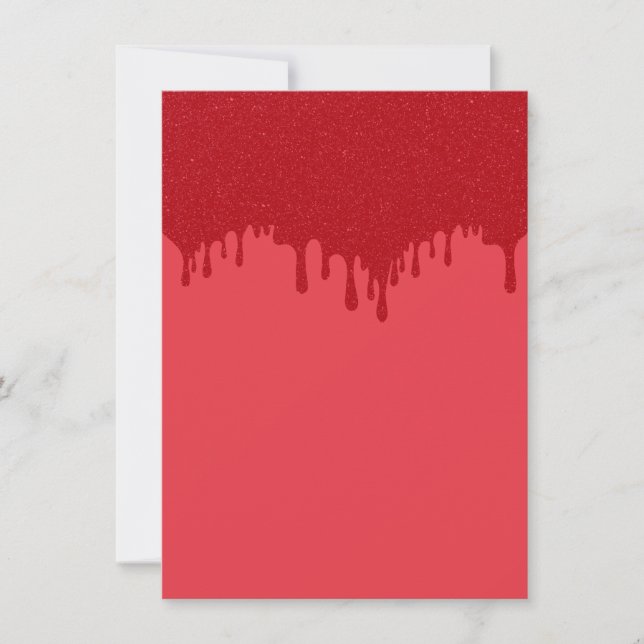 Invitación de color rojo mate con tomate goteando  (Anverso)