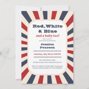 Invitación de color rojo y azul de Baby Shower vin