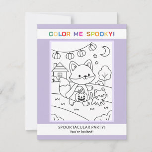 Invitación de colorear de Halloween de animales y 