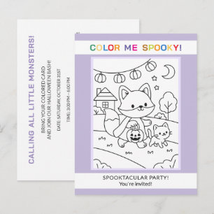 Invitación de colorear de Halloween de animales y