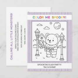 Invitación de colorear de Halloween de oso lindo y