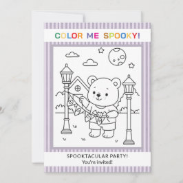 Invitación de colorear de Halloween de oso lindo y