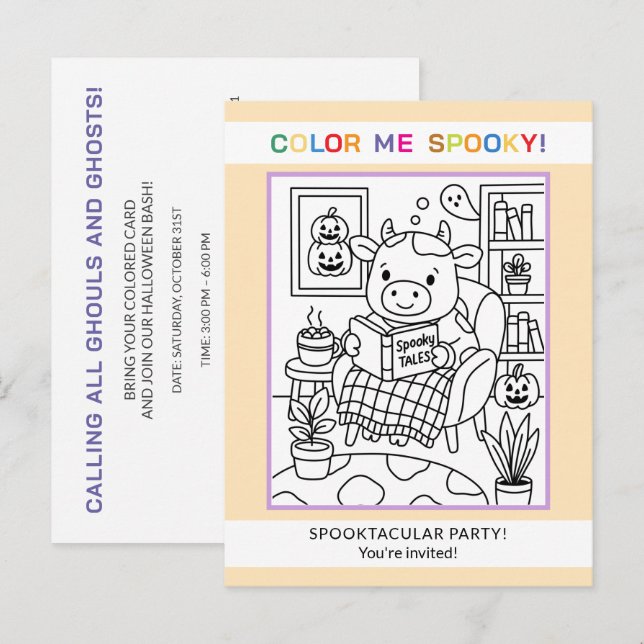 Invitación de coloreo de Halloween para adolescent (Anverso / Reverso)