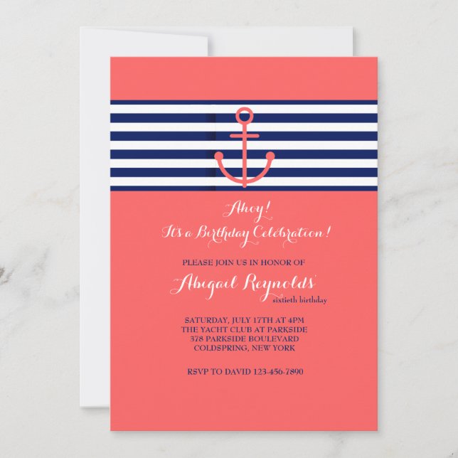 Invitación de colores náuticos (Anverso)