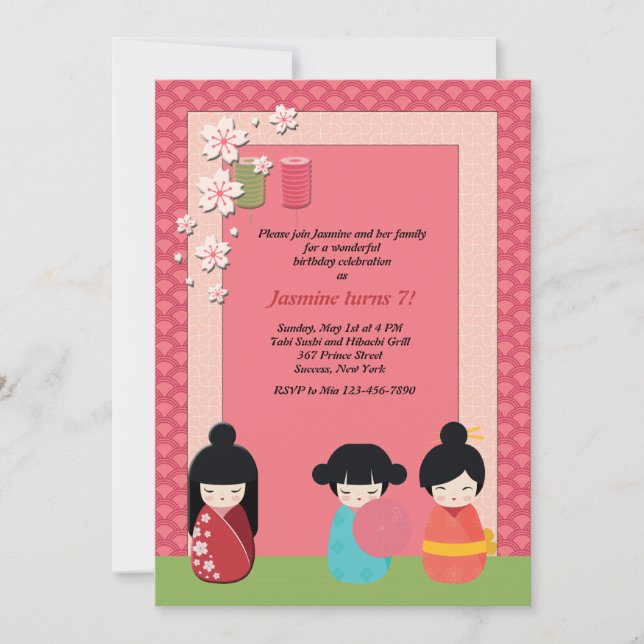 Invitación de compañeros de juegos de Kokeshi (Anverso)