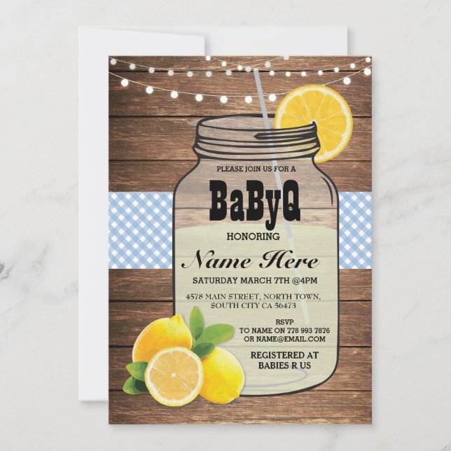 Invitación de comprobación azul de Baby Shower de  (Anverso)