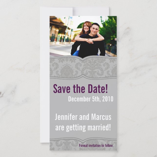 invitación de compromiso 4x8 Damasco gris moderno (Anverso)