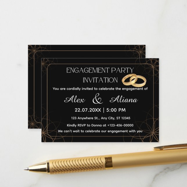 Invitación de compromiso Black Gold (Anverso/Reverso In Situ)