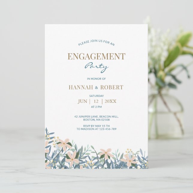 Invitación de compromiso boho de flor silvestre (Anverso de pie)
