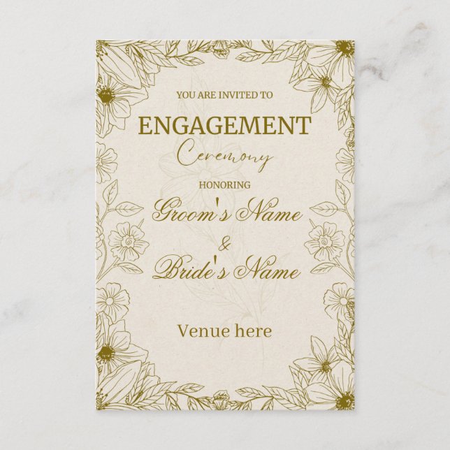 Invitación de Compromiso Botánico Dorado Elegante (Anverso)
