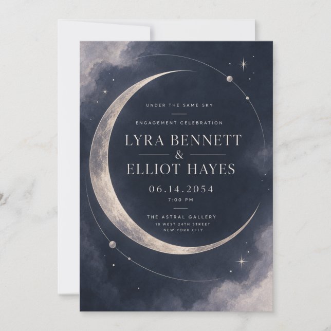 Invitación de compromiso celestial modernista plat (Anverso)