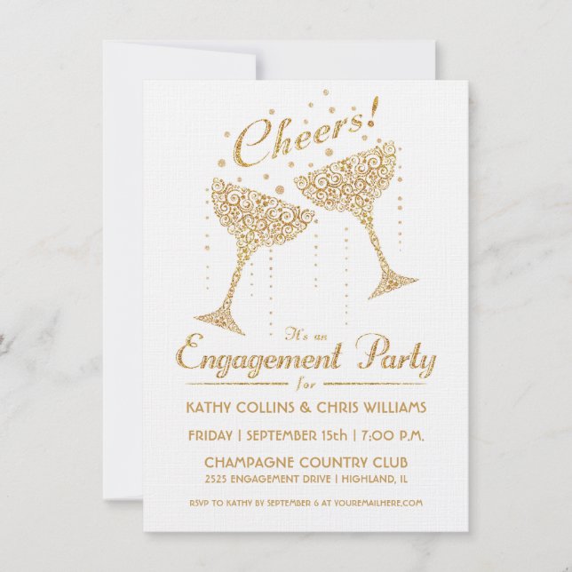 Invitación de compromiso Champagne Cheer II (Anverso)