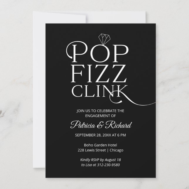 Invitación de compromiso Chic Pop Fizz Clink (Anverso)