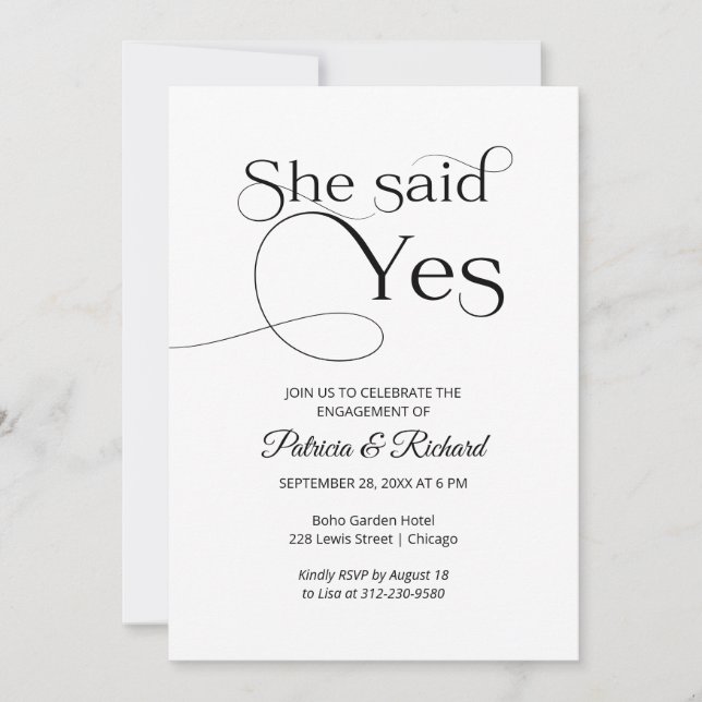 Invitación de compromiso Chic She Said Yes (Anverso)
