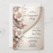 Invitación de compromiso con adornos florales y pe