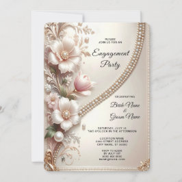Invitación de compromiso con adornos florales y pe