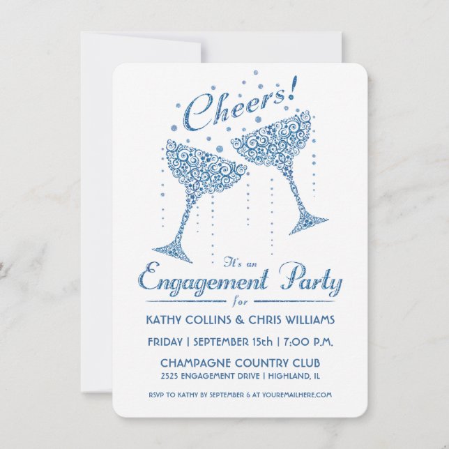 Invitación de compromiso con alegría de champán az (Anverso)