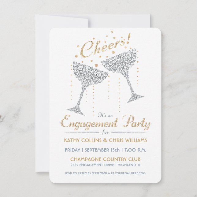 Invitación de compromiso con alegría de champán pl (Anverso)