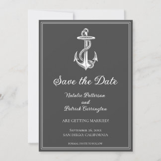 Invitación de compromiso con ancla náutica gris
